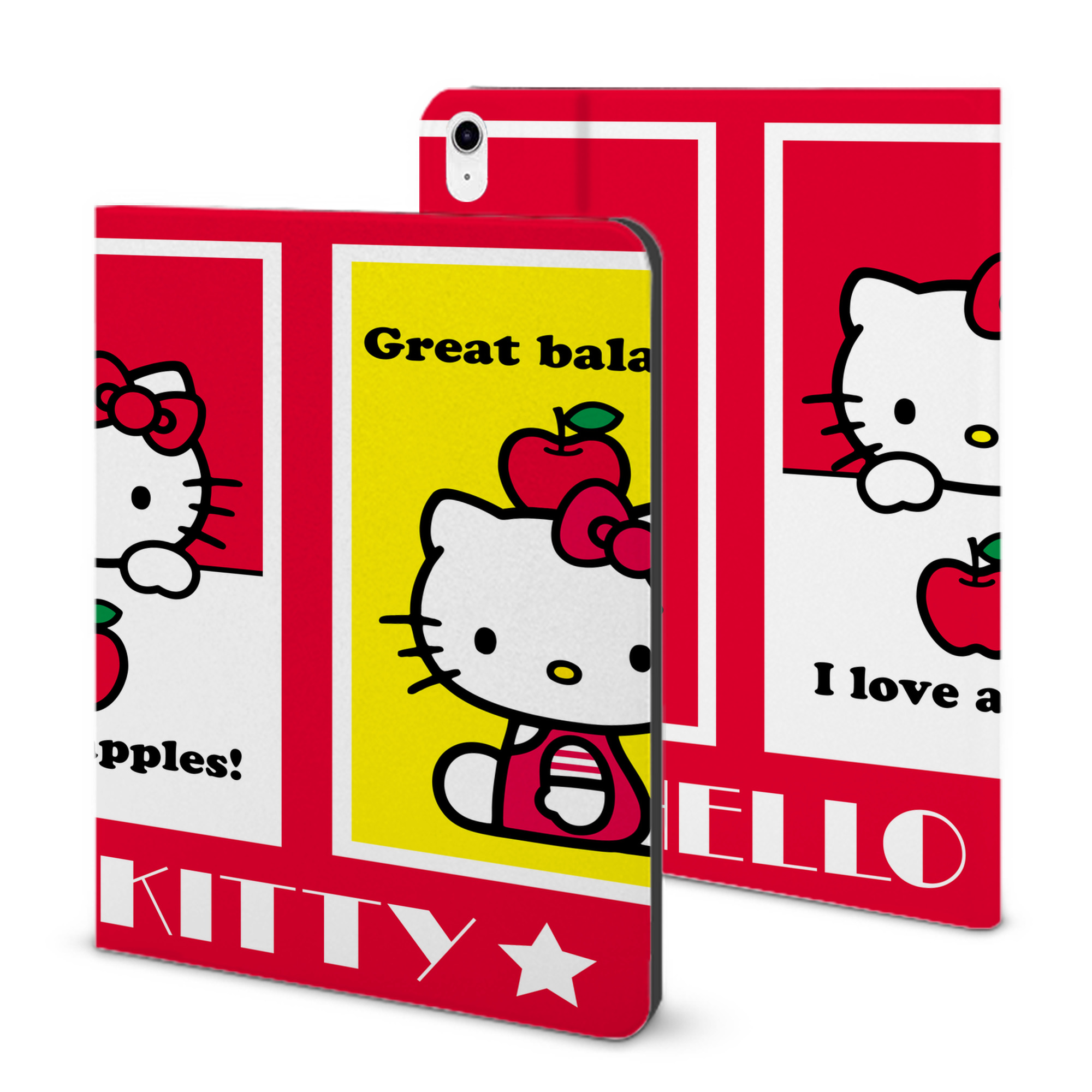 （画像用） Hello Kitty ハローキティ IPad ケース ブック型 PUレザー TPU 耐衝撃 軽量 薄型 ペン収納なし 全面保護 IPad 各モデル対応